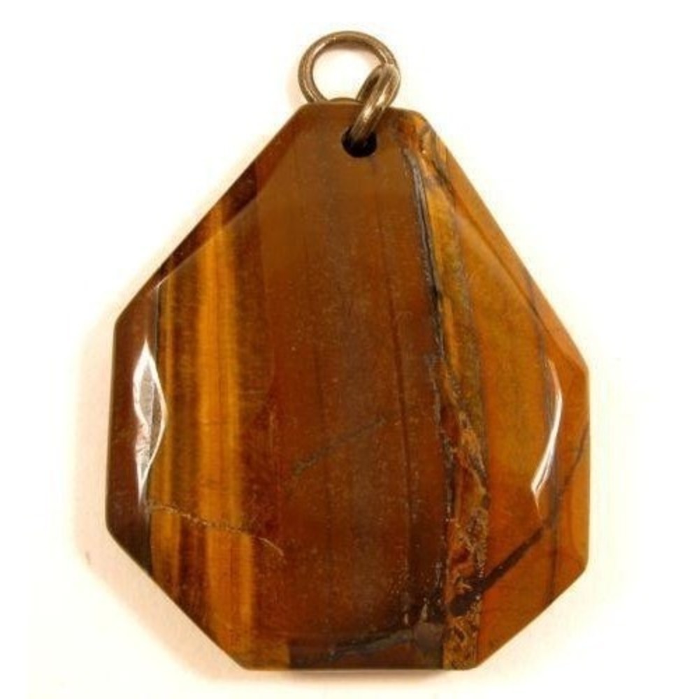 Large Vintage Silver Tone Tiger's Eye Gemstone Octagon Necklace Pendant